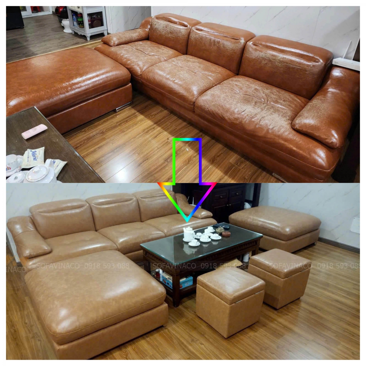 bọc sofa da thật tại nhà khách hàng